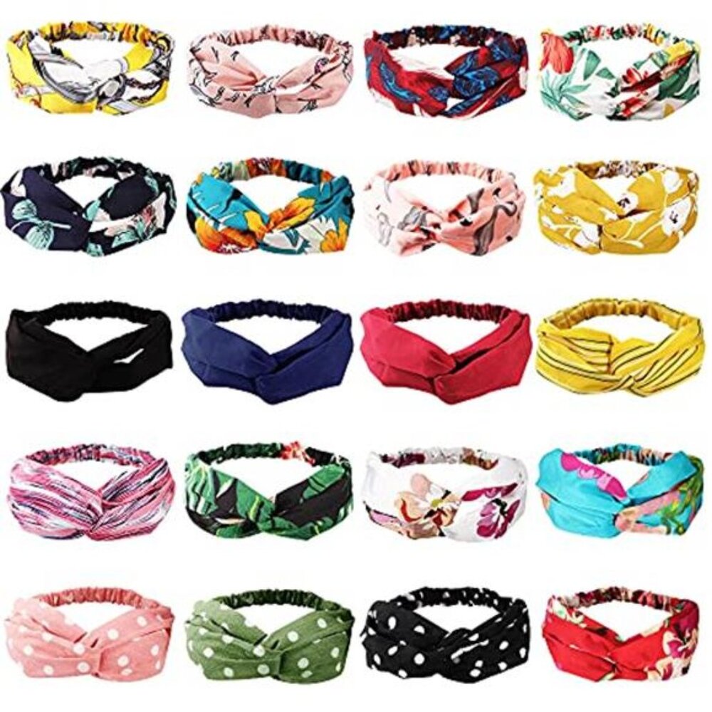 20 Pack Boho Headbands No Slip Elastic Knotted Floral Bandeau Women Girls